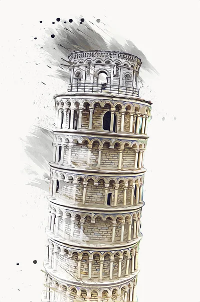 Pisa sanat fotoğrafçılığı, hava manzarası, İtalya, kule, illüstrasyon, antika eskiz