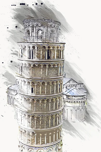 Pisa Art Photography Air View Italy Tower Illustration Retro Vintage — стокове фото