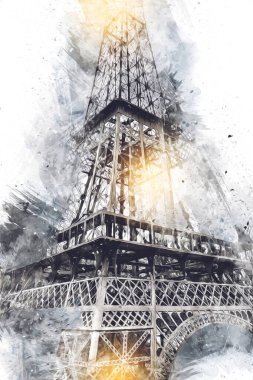 Paris sanat tasarımı illüstrasyonu Fransa Eyfel Kulesi fotoğrafçılık