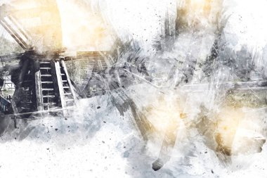 Conwy Castle eski kaldırma ekipmanı sanat illüstrasyonu antika eskiz