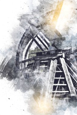 Conwy Castle eski kaldırma ekipmanı sanat illüstrasyonu antika eskiz