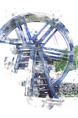 Conwy Castle eski kaldırma ekipmanı sanat illüstrasyonu antika eskiz