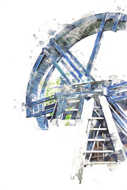 Conwy Castle eski kaldırma ekipmanı sanat illüstrasyonu antika eskiz