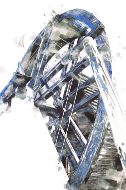 Conwy Castle eski kaldırma ekipmanı sanat illüstrasyonu antika eskiz