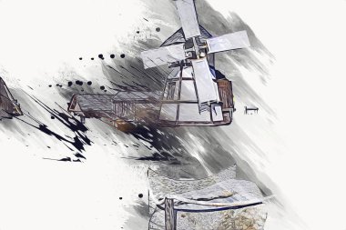 Eski bir yel değirmeni fotoğraf klasiği çizimi