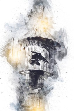 Arka bahçede kuş besleme, ortaçağ tarihi sanat illüstrasyonu antika eskiz