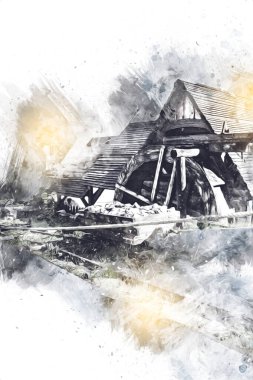 Gümüş, altın, bakır madeni, ortaçağ tarihi sanat illüstrasyonu antika eskiz.