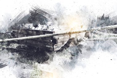 Gümüş, altın, bakır madeni, ortaçağ tarihi sanat illüstrasyonu antika eskiz.