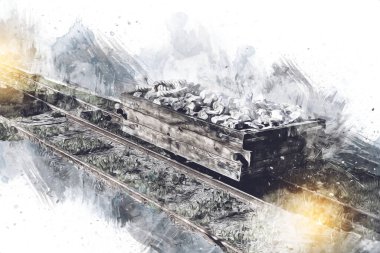 Gümüş, altın, bakır madeni, ortaçağ tarihi sanat illüstrasyonu antika eskiz.