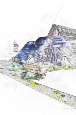 Gümüş, altın, bakır madeni, ortaçağ tarihi sanat illüstrasyonu antika eskiz.