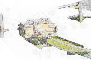 Gümüş, altın, bakır madeni, ortaçağ tarihi sanat illüstrasyonu antika eskiz.