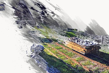 Gümüş, altın, bakır madeni, ortaçağ tarihi sanat illüstrasyonu antika eskiz.