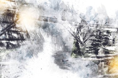 Ortaçağ maden yerleşiminde altın durulama yalakları, ortaçağ tarihi sanat illüstrasyonları antika eskizler