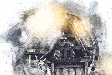 Ortaçağ maden yerleşiminde altın durulama yalakları, ortaçağ tarihi sanat illüstrasyonları antika eskizler