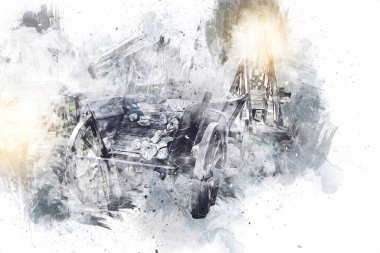 Tipik tarihi ahşap araba çayırda, ortaçağ tarihi sanat illüstrasyonları antika eskizler