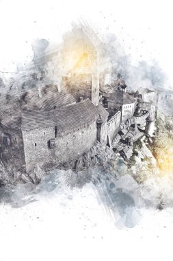 Ksiaz Şatosu Polonya Silezya Sanat retro fotoğrafçılık eski hava manzarası