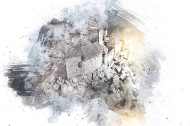 Ksiaz Şatosu Polonya Silezya Sanat retro fotoğrafçılık eski hava manzarası