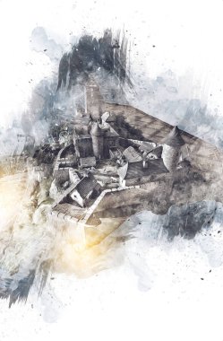 Ksiaz Şatosu Polonya Silezya Sanat retro fotoğrafçılık eski hava manzarası