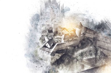 Ksiaz Şatosu Polonya Silezya Sanat retro fotoğrafçılık eski hava manzarası