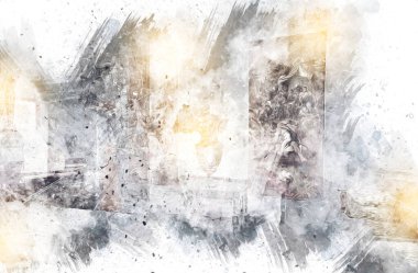 Klasik iç mekanlı klasik mobilyalar, ortaçağ tarihi sanat illüstrasyonu antika eskiz