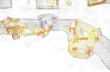 Klasik iç mekanlı klasik mobilyalar, ortaçağ tarihi sanat illüstrasyonu antika eskiz