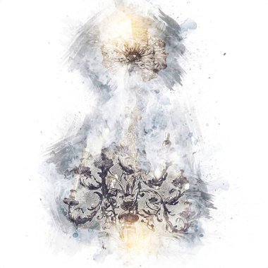 Eski dekoratif avize, ortaçağ tarihi sanat illüstrasyonu antika eskiz