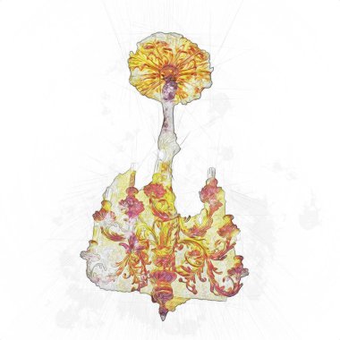 Eski dekoratif avize, ortaçağ tarihi sanat illüstrasyonu antika eskiz