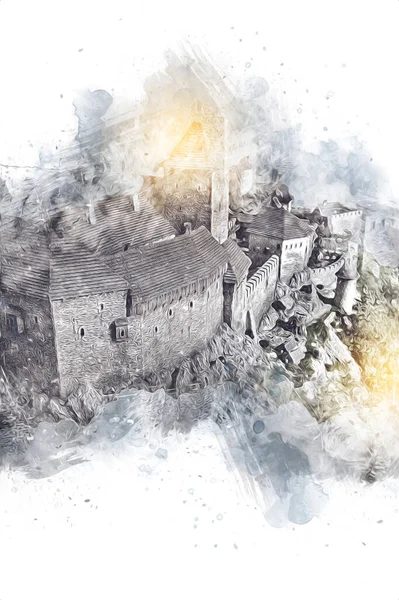 Ksiaz Şatosu Polonya Silezya Sanat retro fotoğrafçılık eski hava manzarası