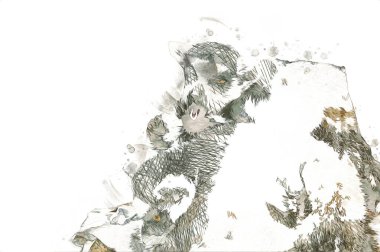 Bir grup dinlenen lemurlar katta, illüstrasyon, çizim, eskiz, antika, antika, antika.