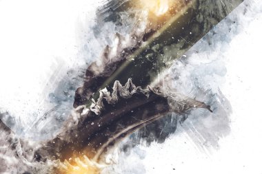 Kraliçe Sago Cycas Palmiye Ağacı 'nın yakın plan resmi, çizimi, eskizi, antika, retro, vintage.