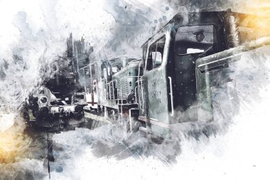 Eski dar ölçü demiryolu motoru, sanat, illüstrasyon, çizim, eskiz, antika, antika, antika.