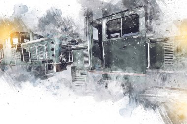 Eski dar ölçü demiryolu motoru, sanat, illüstrasyon, çizim, eskiz, antika, antika, antika.