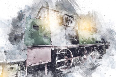 Eski dar ölçü demiryolu motoru, sanat, illüstrasyon, çizim, eskiz, antika, antika, antika.