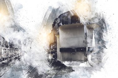 Eski dar ölçü demiryolu motoru, sanat, illüstrasyon, çizim, eskiz, antika, antika, antika.