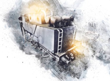 Eski dar ölçü demiryolu motoru, sanat, illüstrasyon, çizim, eskiz, antika, antika, antika.