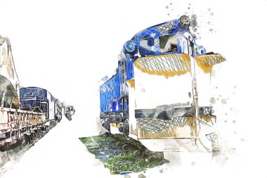 Eski dar ölçü demiryolu motoru, sanat, illüstrasyon, çizim, eskiz, antika, antika, antika.