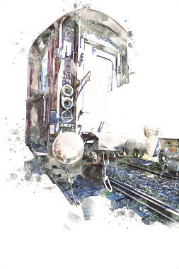 Eski tren vagonu, tren, sanat, illüstrasyon, çizim, eskiz, antika, antika, antika.