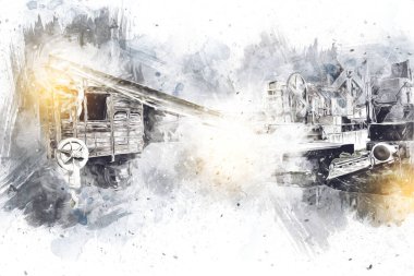 Demiryolu vinci, fotoğrafçılık, paslı, vagon, tren, sanat, illüstrasyon, çizim, eskiz, antika, retro, vintage.