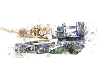 Demiryolu vinci, fotoğrafçılık, paslı, vagon, tren, sanat, illüstrasyon, çizim, eskiz, antika, retro, vintage.