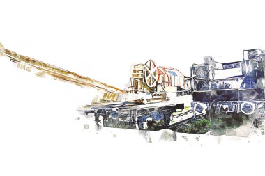 Demiryolu vinci, fotoğrafçılık, paslı, vagon, tren, sanat, illüstrasyon, çizim, eskiz, antika, retro, vintage.