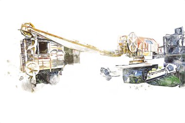 Demiryolu vinci, fotoğrafçılık, paslı, vagon, tren, sanat, illüstrasyon, çizim, eskiz, antika, retro, vintage.