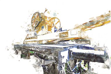 Demiryolu vinci, fotoğrafçılık, paslı, vagon, tren, sanat, illüstrasyon, çizim, eskiz, antika, retro, vintage.