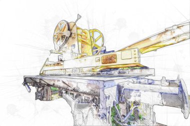 Demiryolu vinci, fotoğrafçılık, paslı, vagon, tren, sanat, illüstrasyon, çizim, eskiz, antika, retro, vintage.