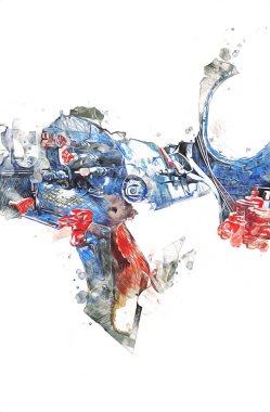 Buhar trenindeki makine odası, fotoğrafçılık, paslı, vagon, sanat, illüstrasyon, çizim, çizim, eskiz, antika, retro, vintage.