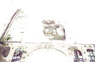 Buhar trenindeki makine odası, fotoğrafçılık, paslı, vagon, sanat, illüstrasyon, çizim, çizim, eskiz, antika, retro, vintage.