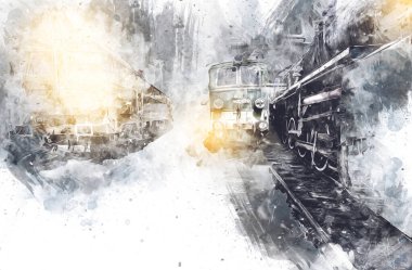 Farklı türde eski lokomotifler, tren, fotoğraf, paslı, vagon, sanat, illüstrasyon, çizim, eskiz, antika, antika, antika, antika.
