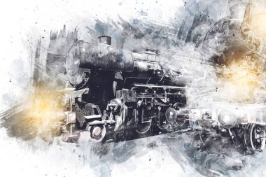 Farklı türde eski lokomotifler, tren, fotoğraf, paslı, vagon, sanat, illüstrasyon, çizim, eskiz, antika, antika, antika, antika.