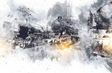 Farklı türde eski lokomotifler, tren, fotoğraf, paslı, vagon, sanat, illüstrasyon, çizim, eskiz, antika, antika, antika, antika.