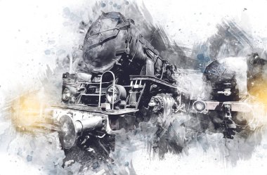 Farklı türde eski lokomotifler, tren, fotoğraf, paslı, vagon, sanat, illüstrasyon, çizim, eskiz, antika, antika, antika, antika.