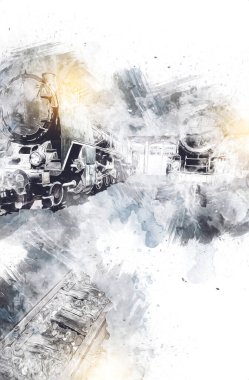Farklı türde eski lokomotifler, tren, fotoğraf, paslı, vagon, sanat, illüstrasyon, çizim, eskiz, antika, antika, antika, antika.